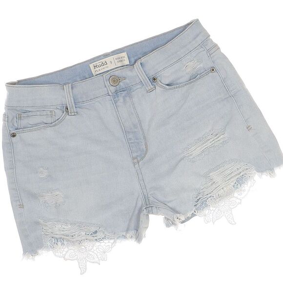 Mudd Jean Shorts Junior 9 W28 High Rise Shortie Flx Stretch Distressed Denim - Picture 5 of 7
